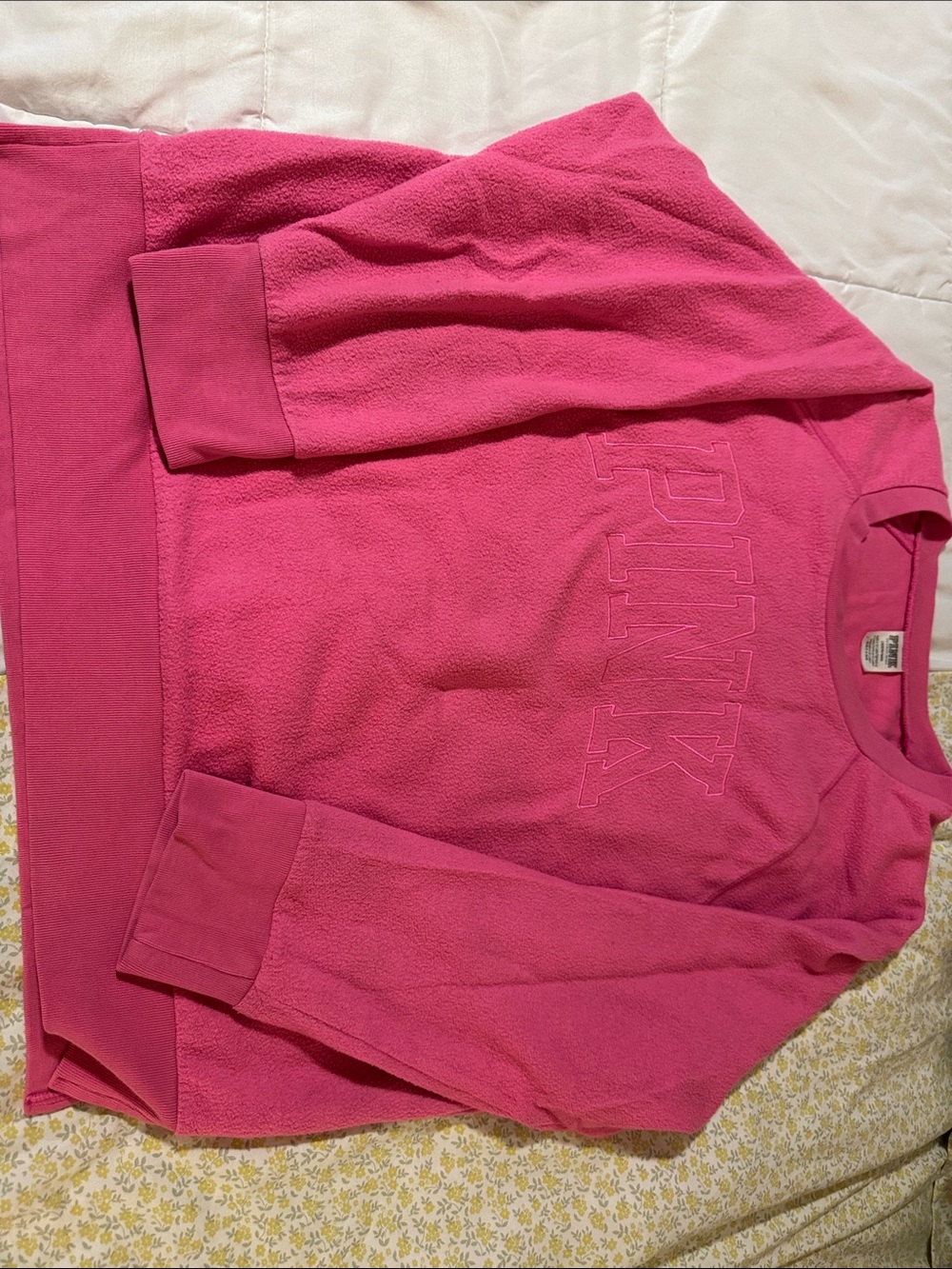 PINK Victoria's Secret Hot Pink Embroidered Pullover Sweatshirt